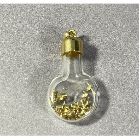 14K GLASS LIGHT BULB PENDANT WITH YELLOW GOLD FLAKES INSIDE - Picture 8 of 8